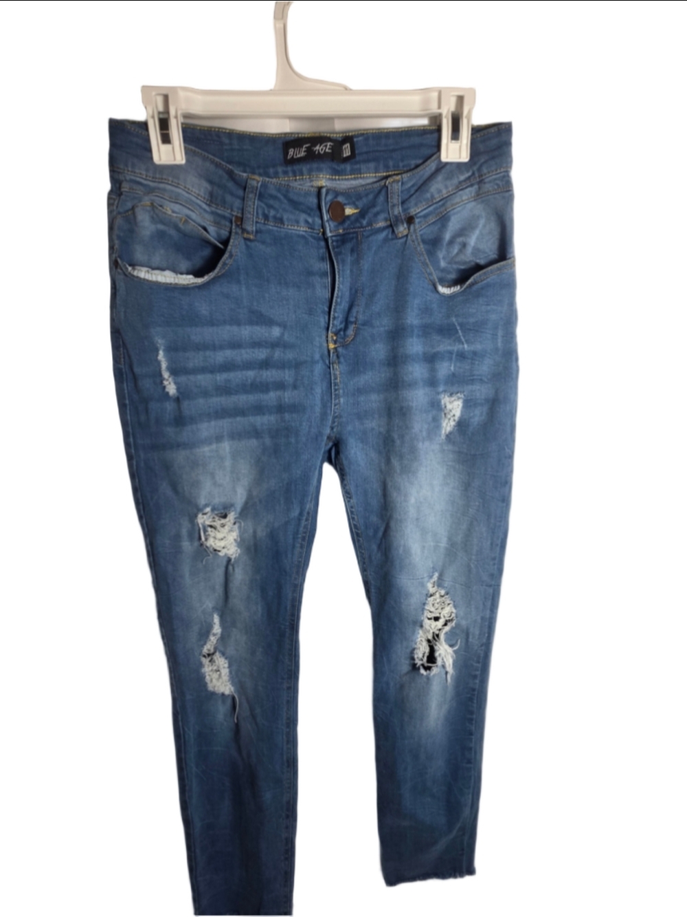 Women's Blue Age Distressed Raw Hem Jeans Size 11 Blue
